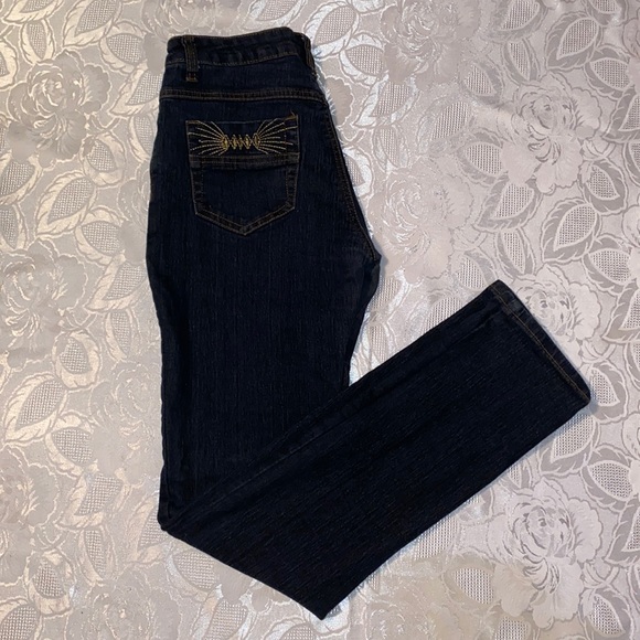 Govanni Dark Gold Embroidered Jeans - Picture 1 of 6